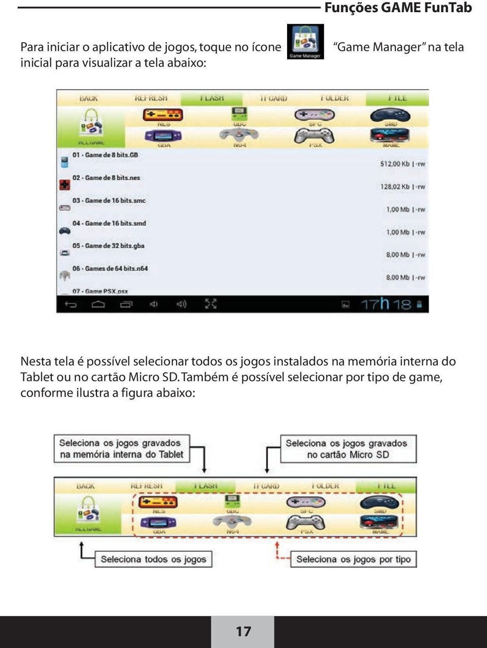 selecionar todos os jogos instalados na memória interna do Tablet ou no cartão