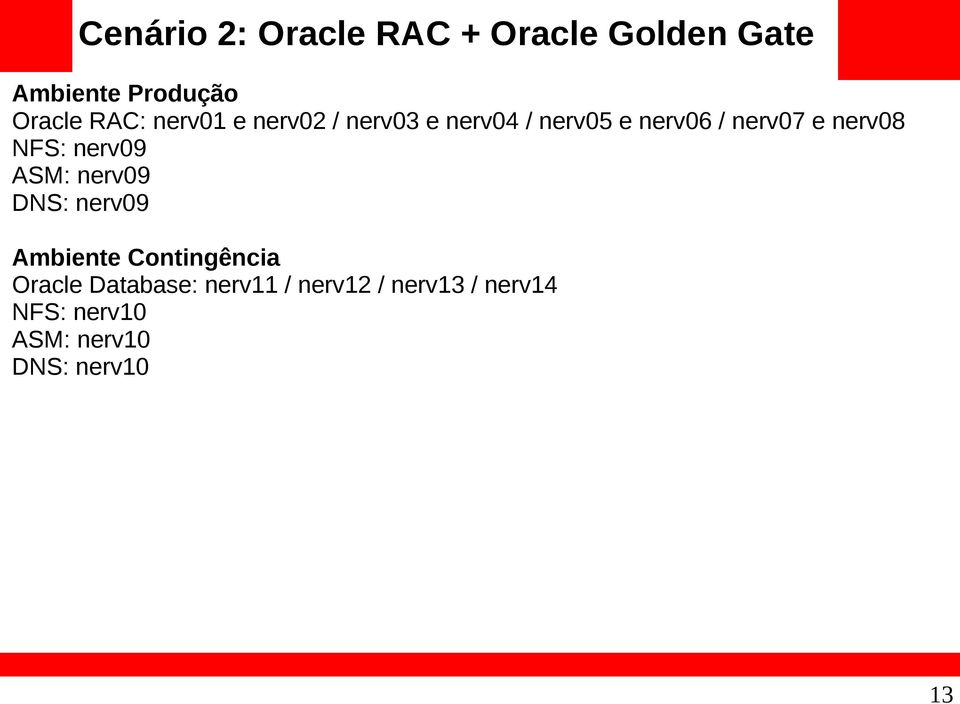 NFS: nerv09 ASM: nerv09 DNS: nerv09 Ambiente Contingência Oracle