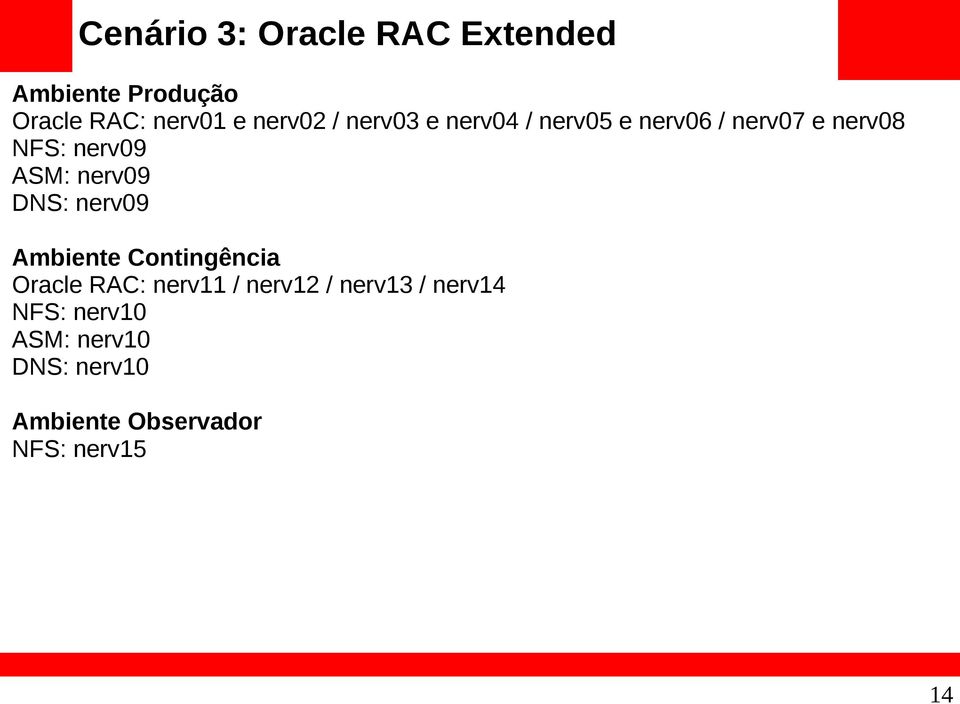 nerv09 DNS: nerv09 Ambiente Contingência Oracle RAC: nerv11 / nerv12 /