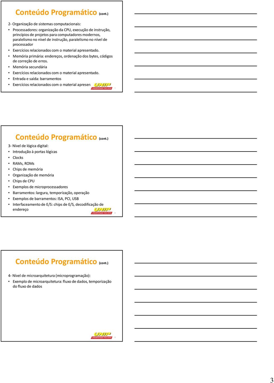 paralelismo no nível de processador Exercícios relacionados com o material apresentado. Memória primária: endereços, ordenação dos bytes, códigos de correção de erros.