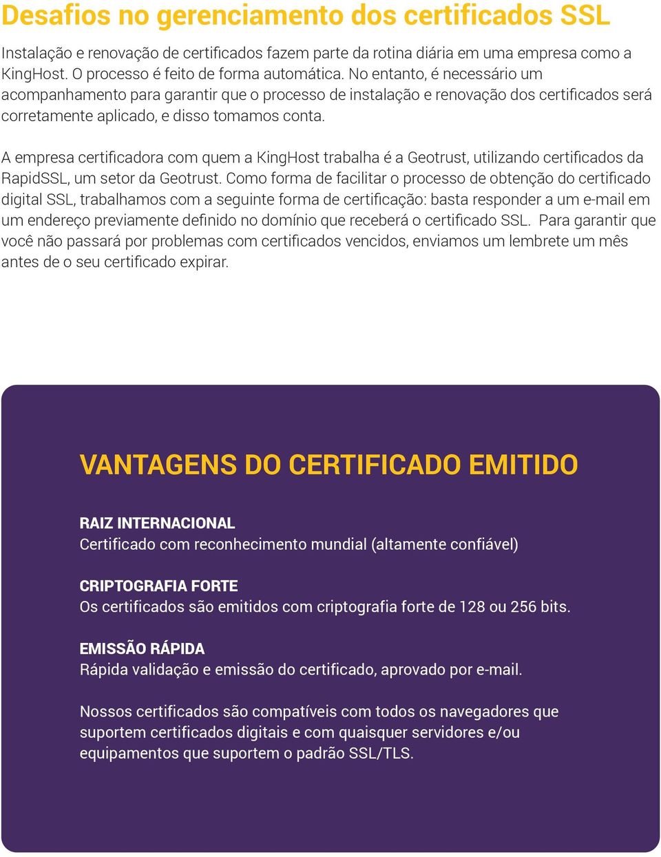 A empresa certificadora com quem a KingHost trabalha é a Geotrust, utilizando certificados da RapidSSL, um setor da Geotrust.