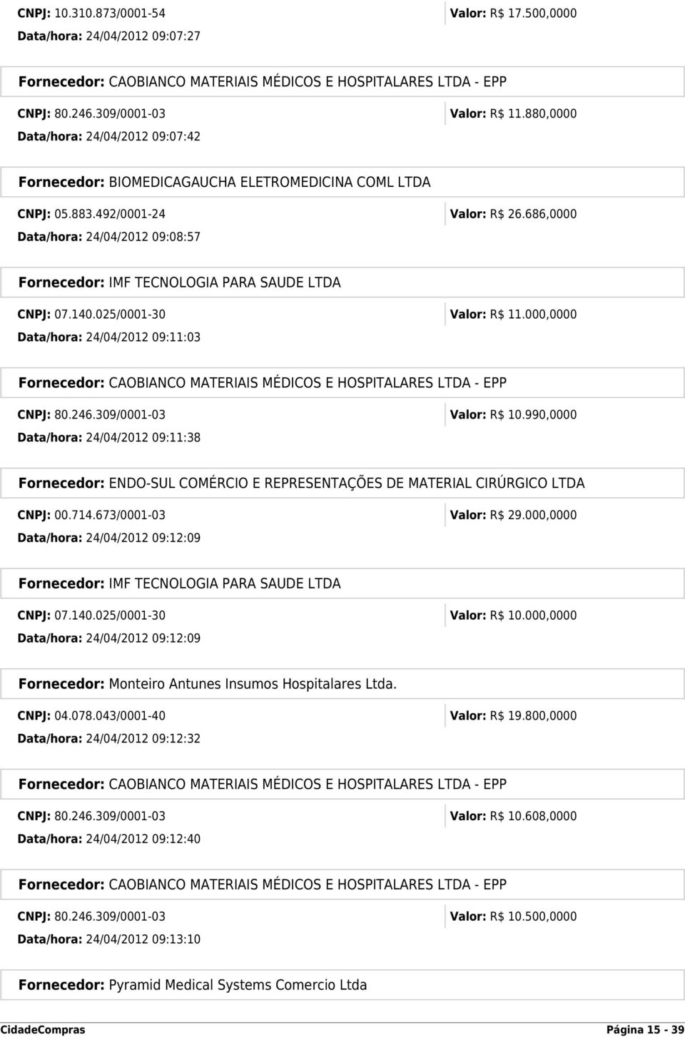 686,0000 Data/hora: 24/04/2012 09:08:57 Fornecedor: IMF TECNOLOGIA PARA SAUDE LTDA CNPJ: 07.140.025/0001-30 Valor: R$ 11.