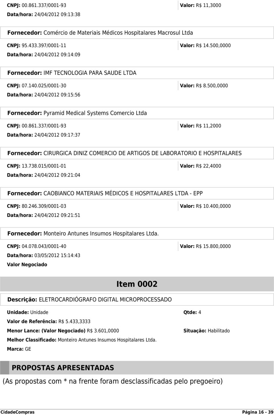 500,0000 Data/hora: 24/04/2012 09:15:56 Fornecedor: Pyramid Medical Systems Comercio Ltda CNPJ: 00.861.