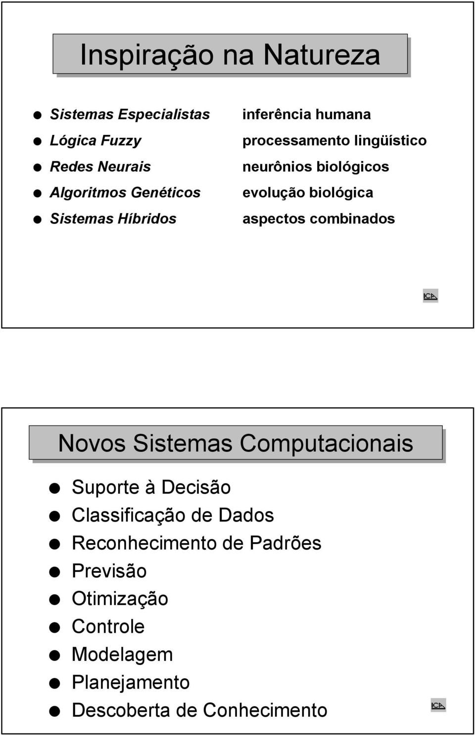 biológica aspectos combinados Novos Sistemas Computacionais Suporte à Decisão Classificação de