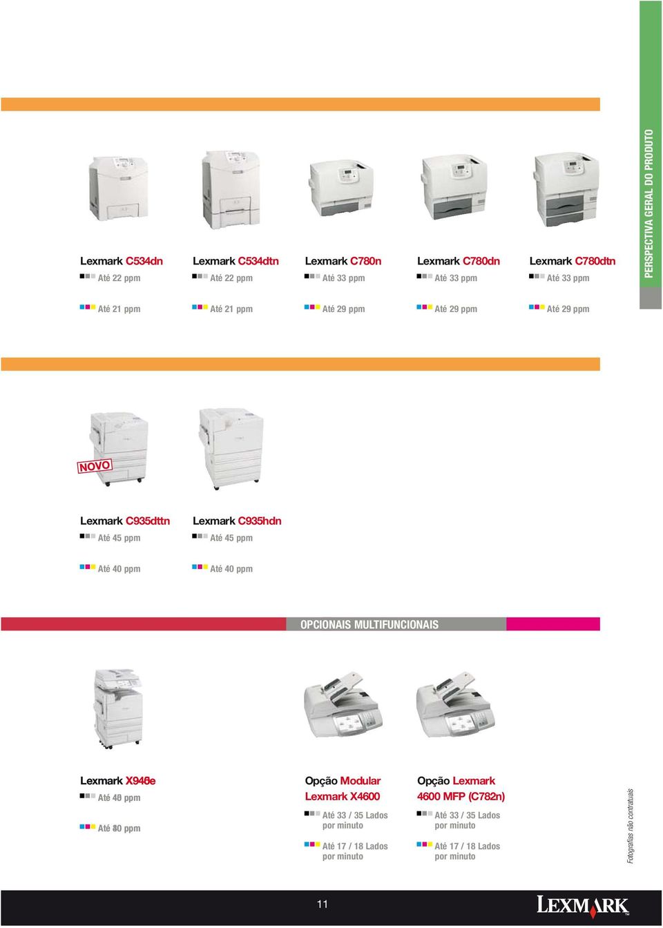 40 ppm OPCIONAIS MULTIFUNCIONAIS Lexmark X940e X945e Até 40 45 ppm Até 30 40 ppm Opção Modular Lexmark X4600 Até 33 / 35 Lados por minuto Até