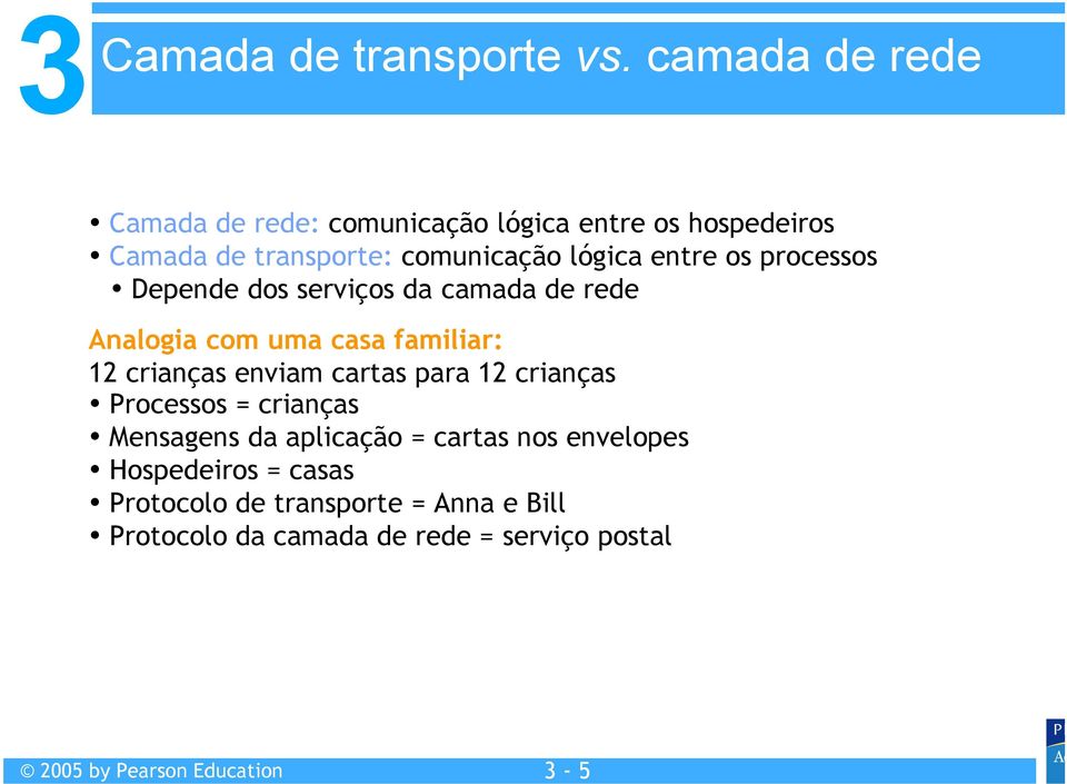 lógica entre os processos Depende dos serviços da camada de rede Analogia com uma casa familiar: 12 crianças