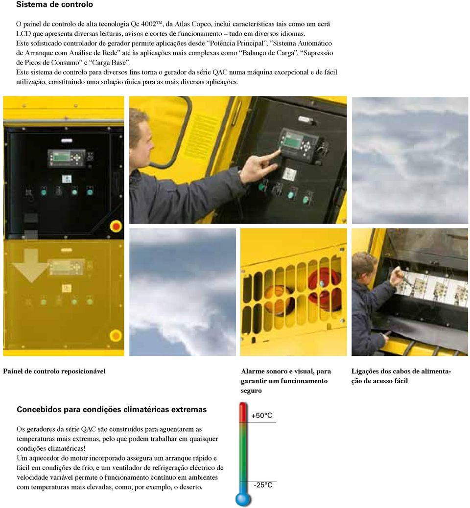 Este sofisticado controlador de gerador permite aplicações desde Potência Principal, Sistema Automático de Arranque com Análise de Rede até às aplicações mais complexas como Balanço de Carga,