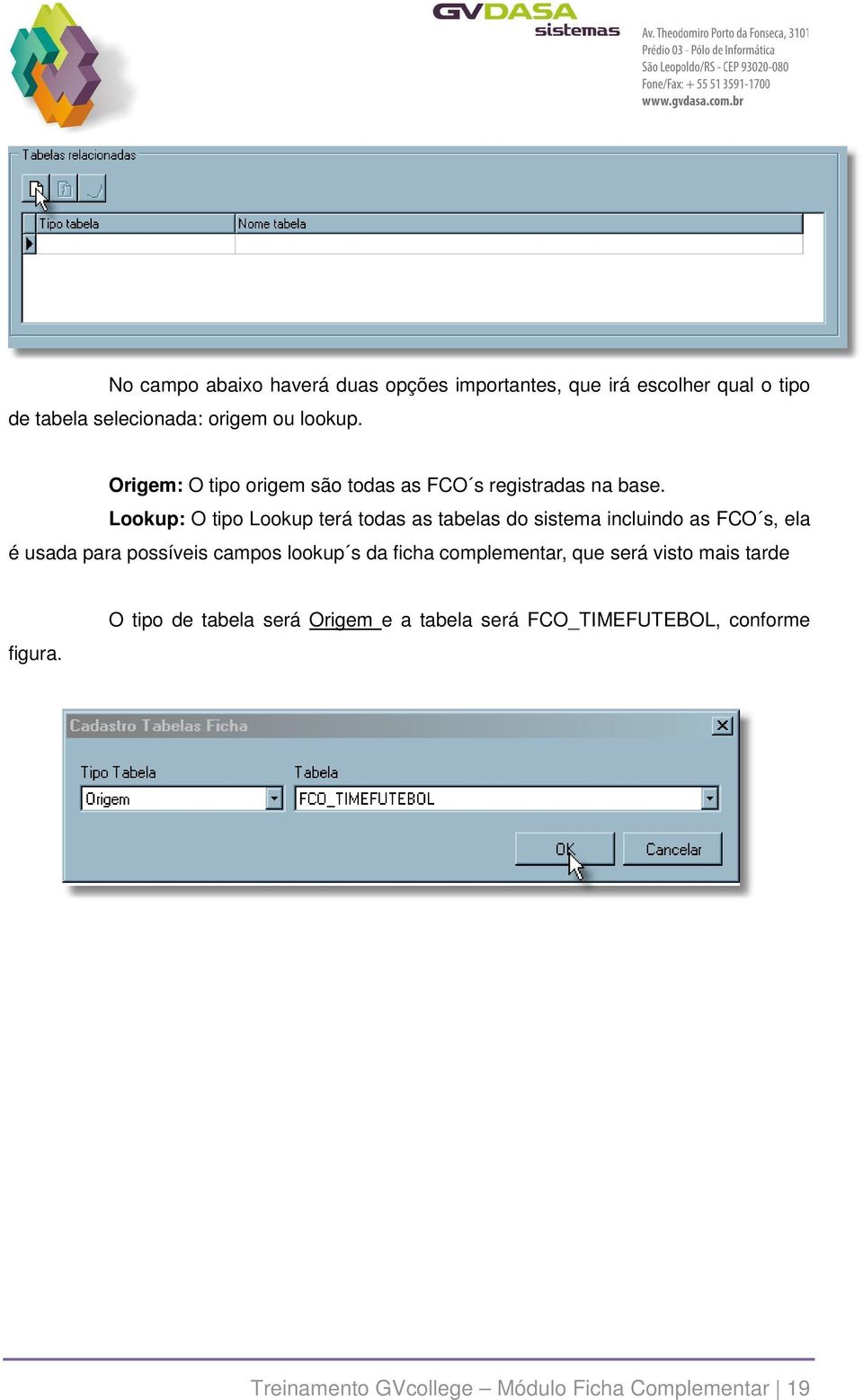 Lookup: O tipo Lookup terá todas as tabelas do sistema incluindo as FCO s, ela é usada para possíveis campos lookup s