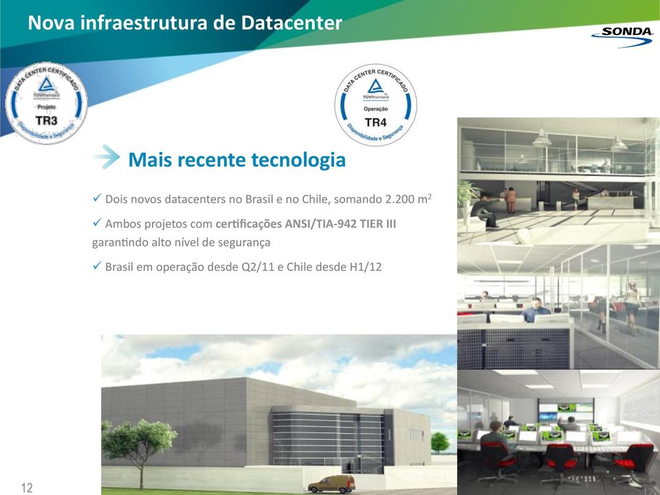 200 m 2 ü Ambos projetos com cer5ficações ANSI/TIA- 942 TIER III