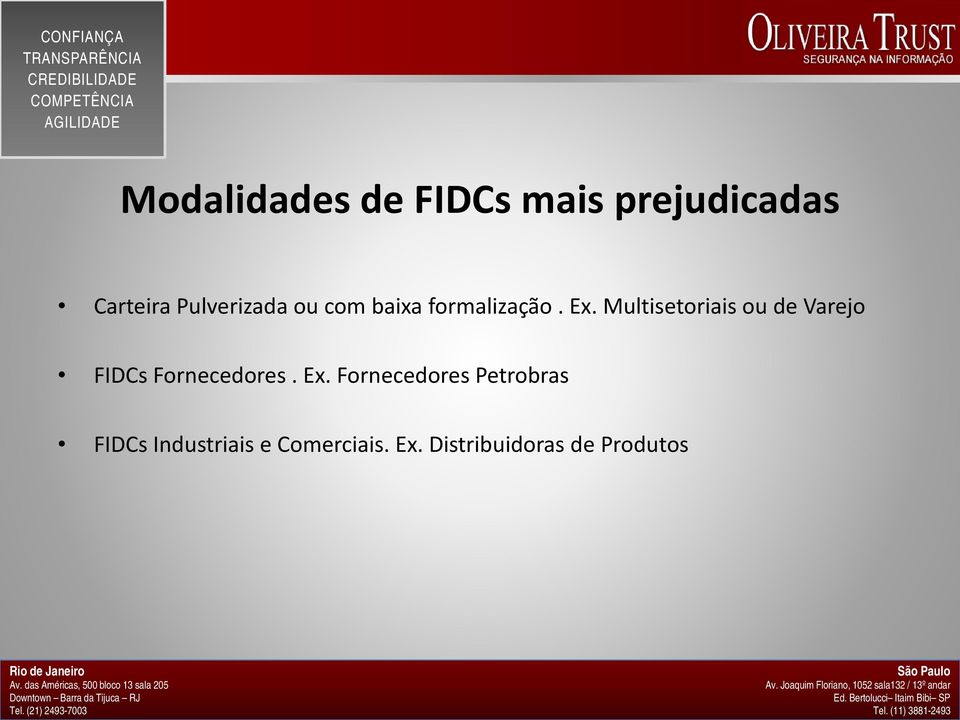 Multisetoriais ou de Varejo FIDCs Fornecedores. Ex.