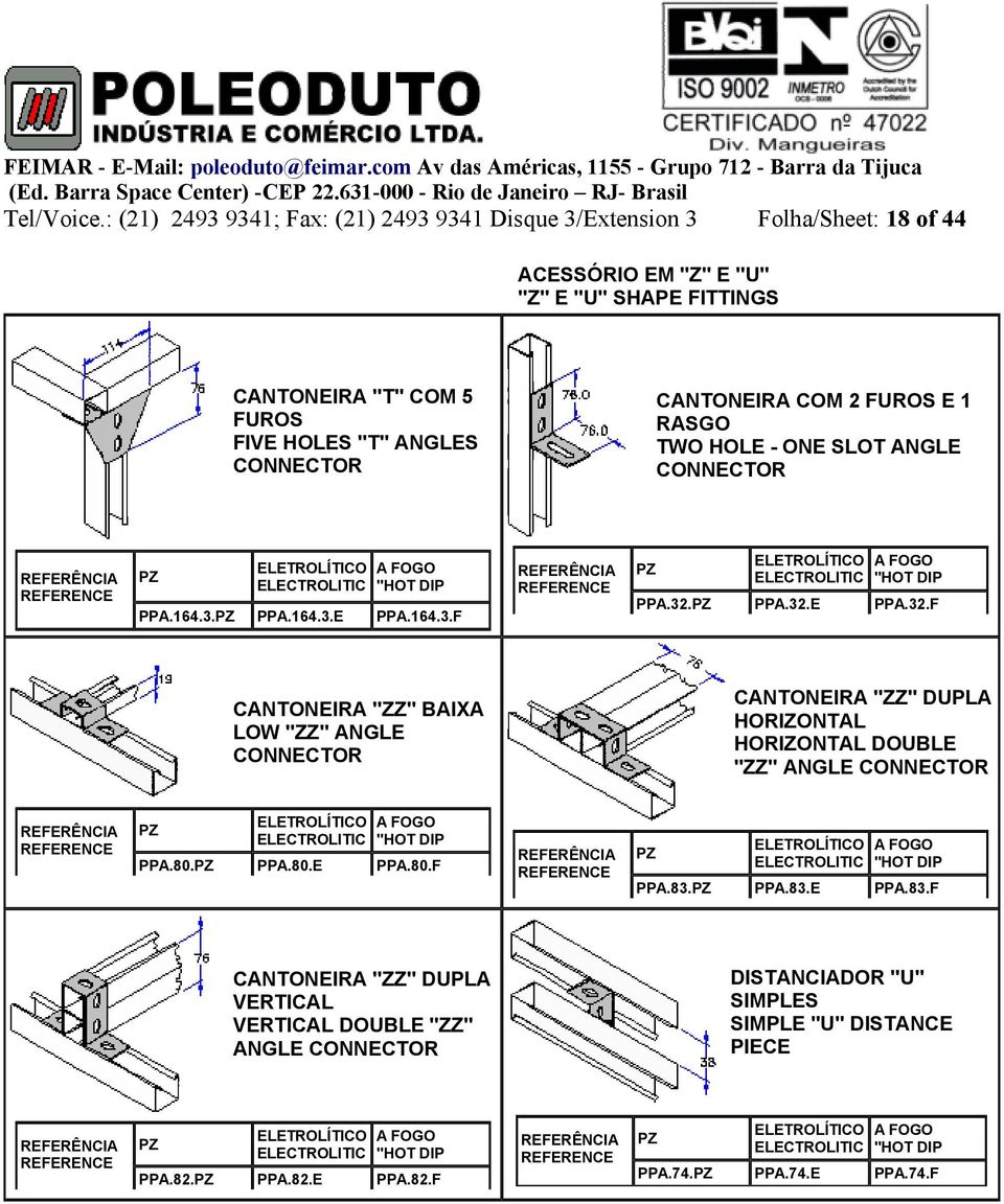 "T" ANGLES CONNECTOR CANTONEIRA COM 2 FUROS E 1 RASGO TWO HOLE - ONE SLOT ANGLE CONNECTOR PPA.164.3. PPA.164.3.E PPA.164.3.F PPA.32.