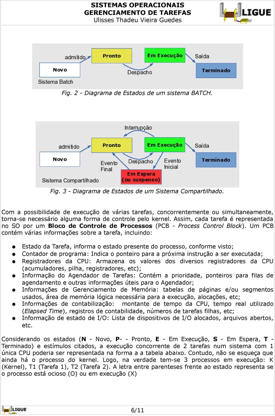 Assim, cada tarefa é representada no SO por um Bloco de Controle de Processos (PCB - Process Control Block).