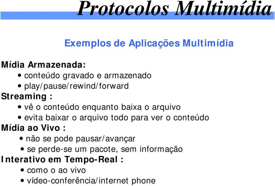 o arquivo todo para ver o conteúdo Mídia ao Vivo : não se pode pausar/avançar se perde-se