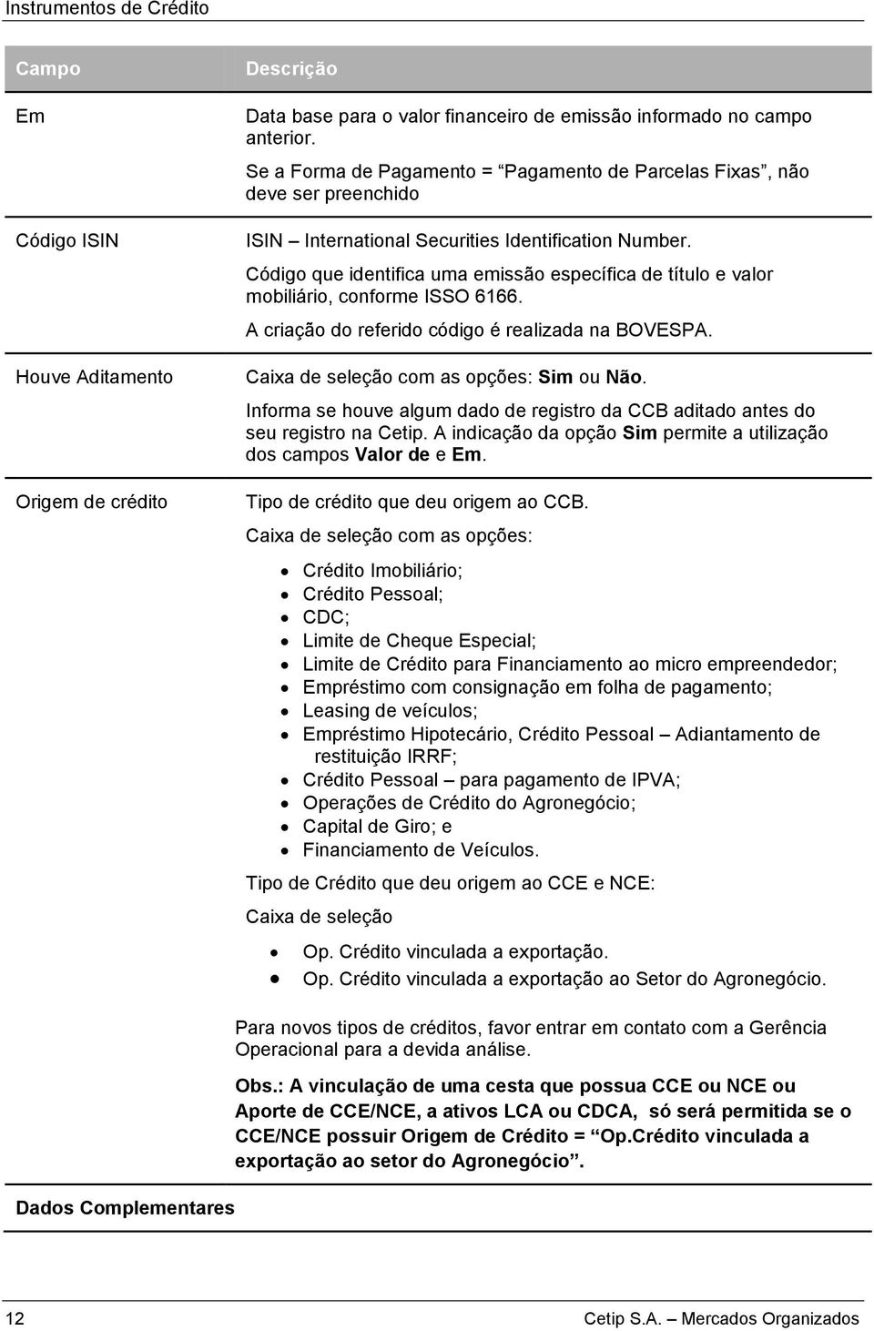 Código que identifica uma emissão específica de título e valor mobiliário, conforme ISSO 6166. A criação do referido código é realizada na BOVESPA. Caixa de seleção com as opções: Sim ou Não.