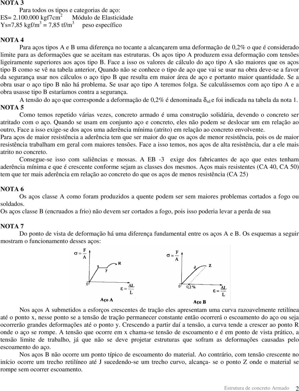 para as deformações que se aceitam nas estruturas. Os aços tipo A produzem essa deformação com tensões ligeiramente superiores aos aços tipo B.