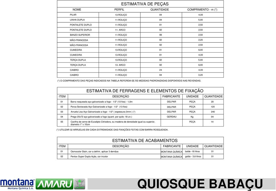 -ROLIÇO 24 4,00 CAIBRO -ROLIÇO 04 3,20 (*) O COMPRIMENTO DAS PEÇAS INDICADOS NA TABELA REFEREM-SE ÀS MEDIDAS PADRONIZADAS DISPONÍVEIS NAS REVENDAS.