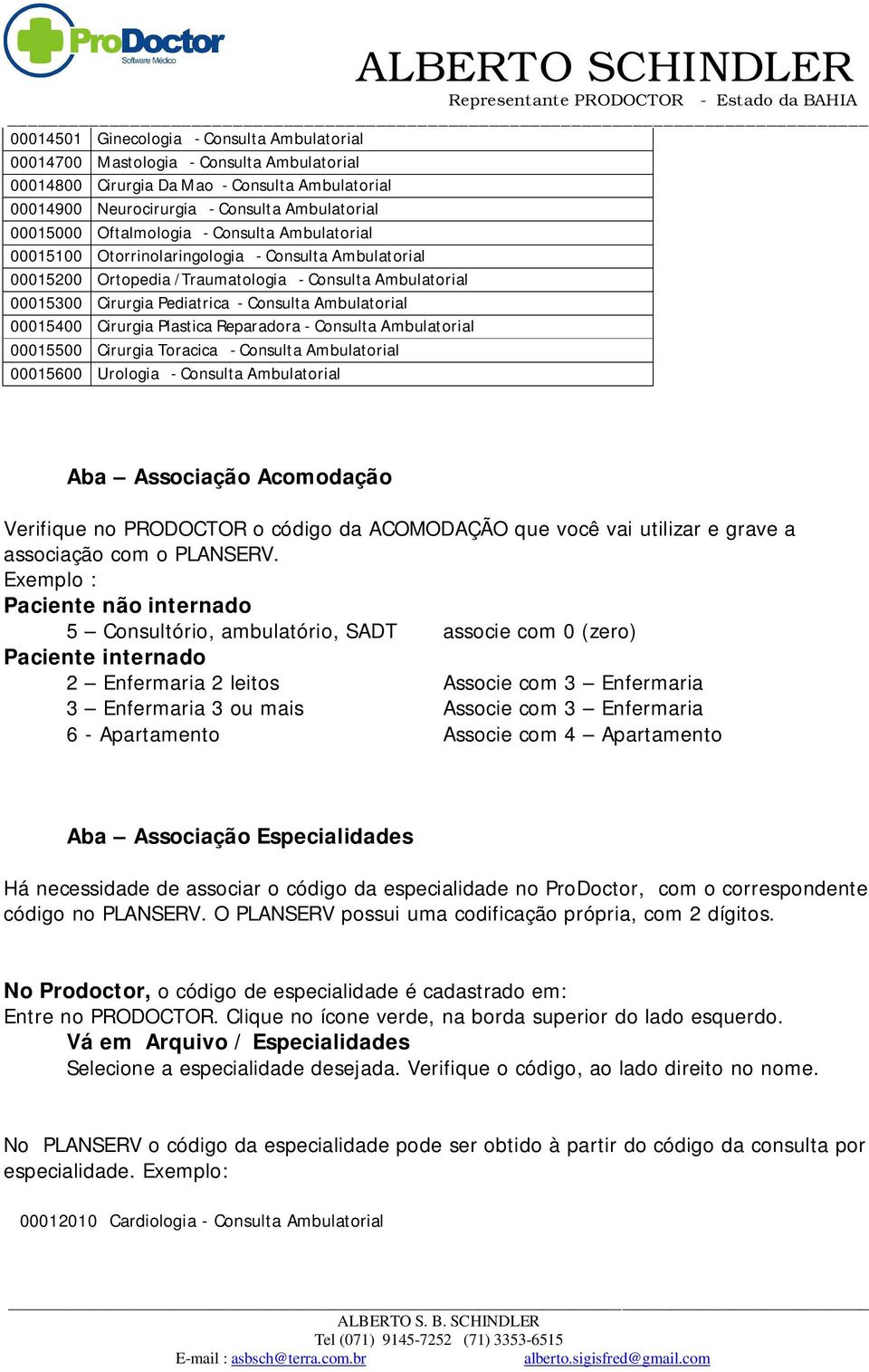 Ambulatorial 00015400 Cirurgia Plastica Reparadora - Consulta Ambulatorial 00015500 Cirurgia Toracica - Consulta Ambulatorial 00015600 Urologia - Consulta Ambulatorial Aba Associação Acomodação