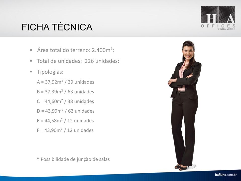 unidades B = 37,39m² / 63 unidades C = 44,60m² / 38 unidades D =