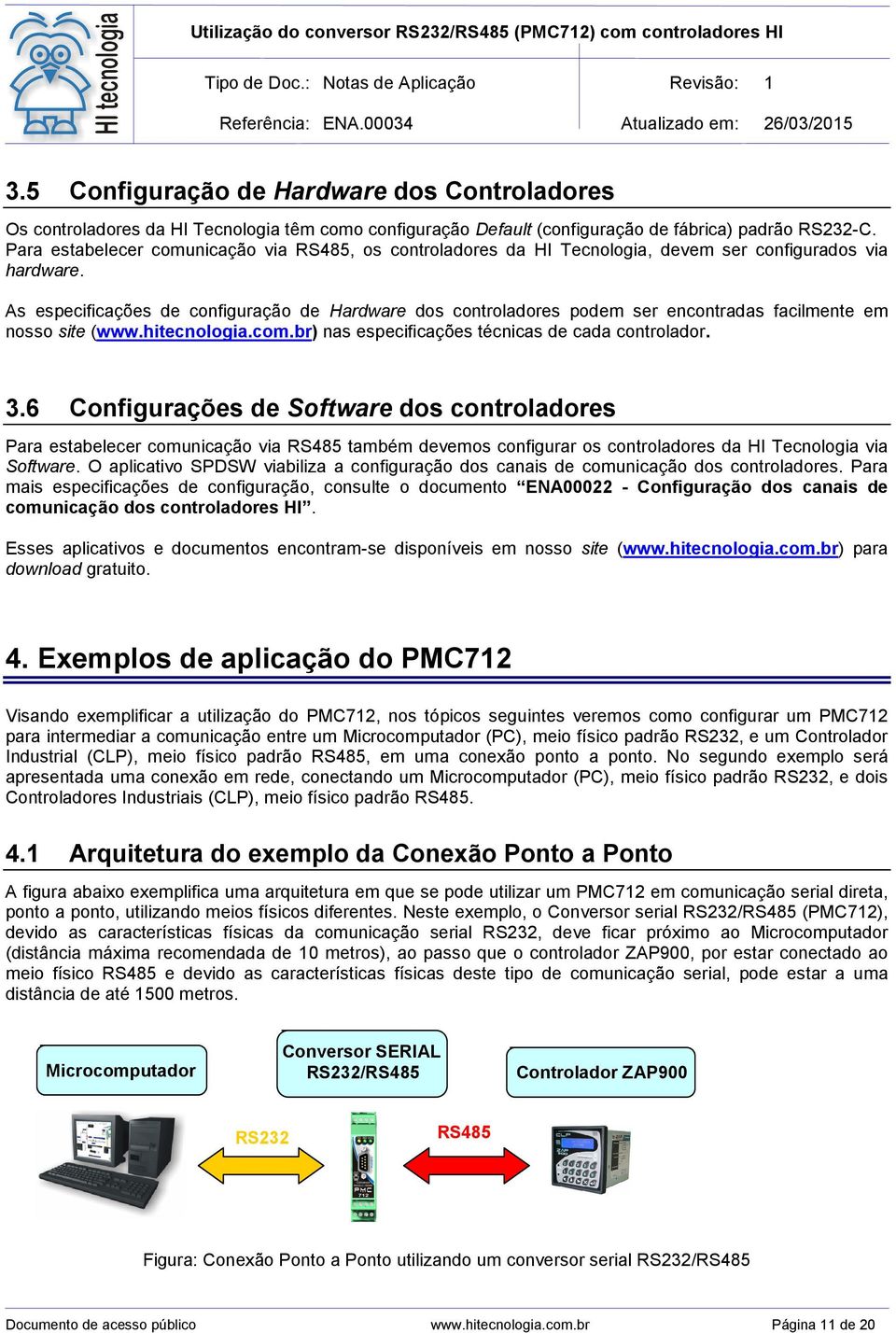 As especificações de configuração de Hardware dos controladores podem ser encontradas facilmente em nosso site (www.hitecnologia.com.br) nas especificações técnicas de cada controlador. 3.