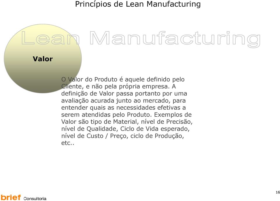 A definição de Valor passa portanto por uma avaliação acurada junto ao mercado, para entender quais as