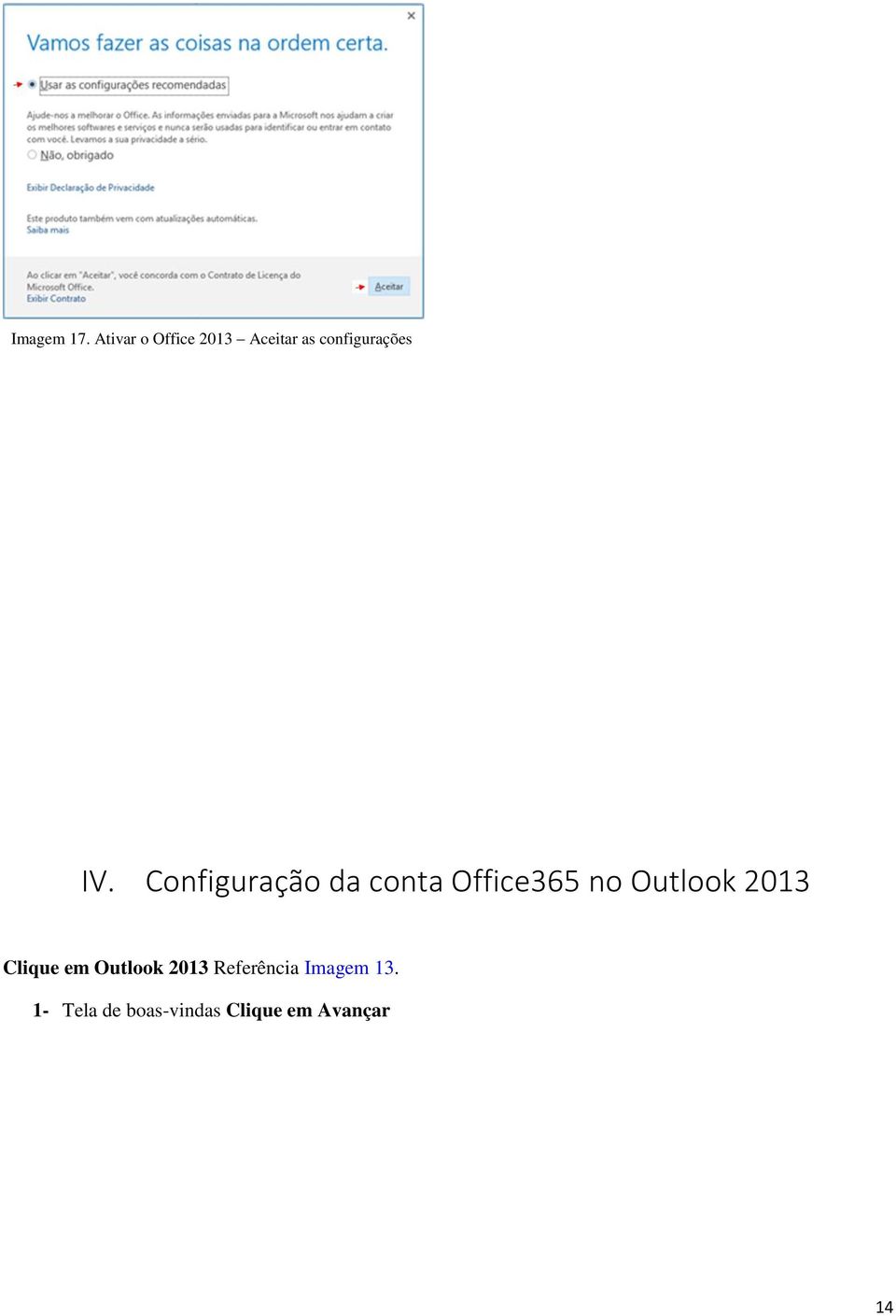 Configuração da conta Office365 no Outlook 2013