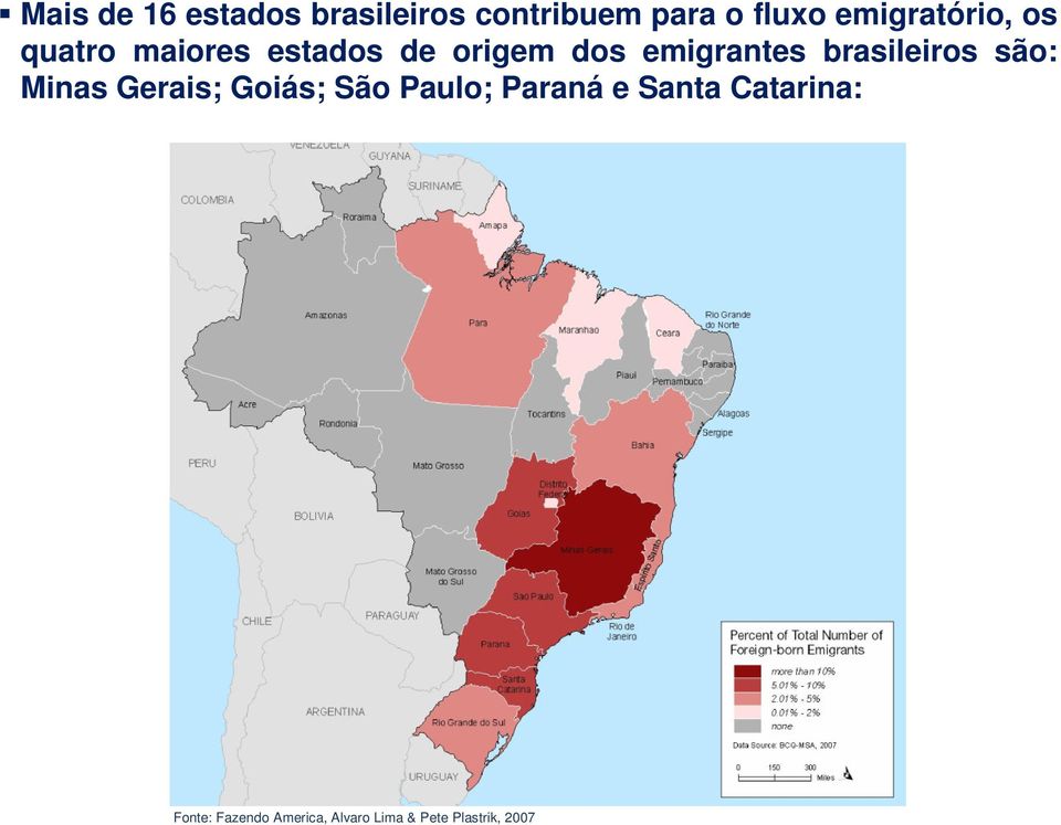 emigrantes brasileiros são: Minas Gerais; Goiás; São Paulo;