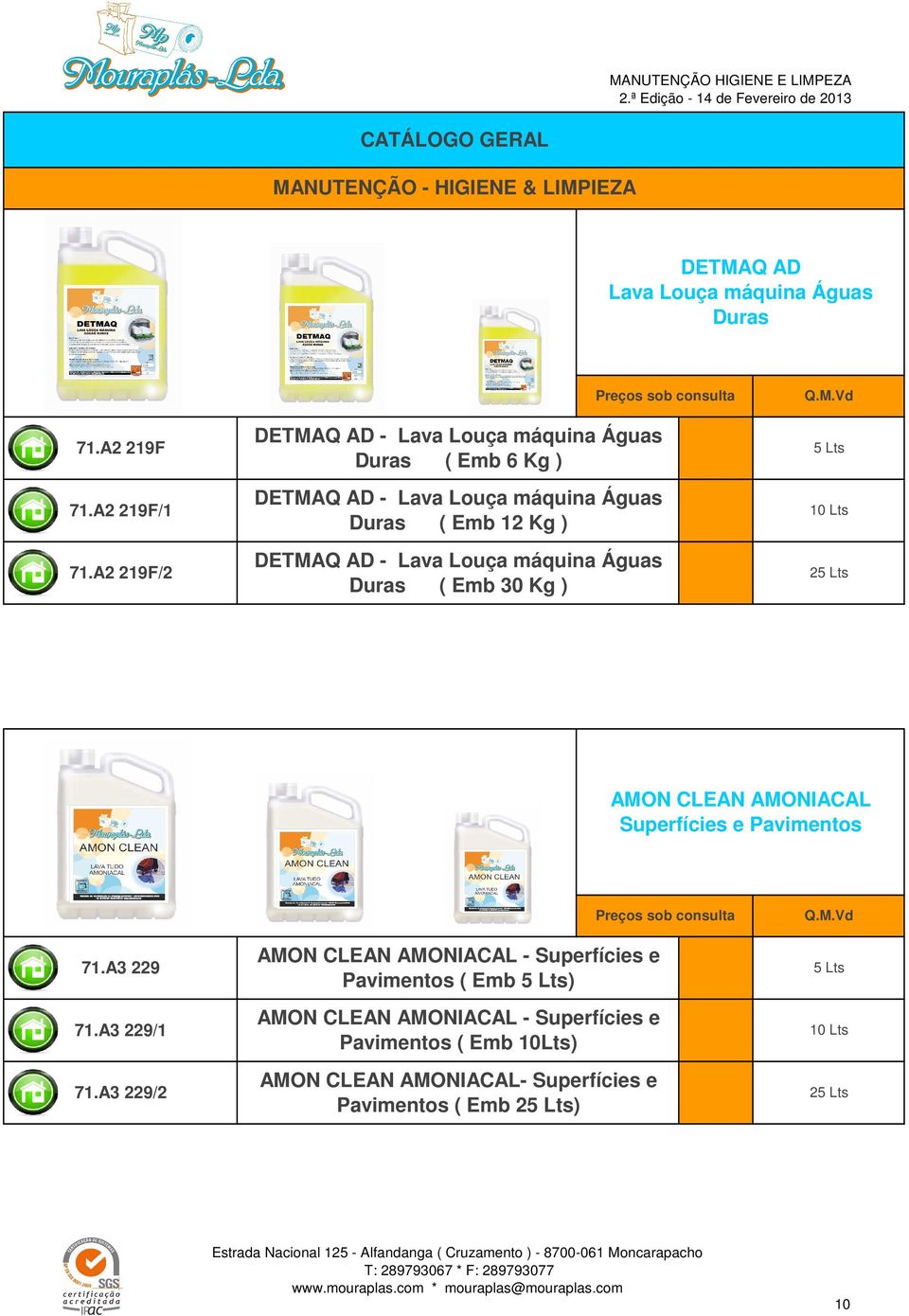 DETMAQ AD - Lava Louça máquina Águas Duras ( Emb 30 Kg ) 2 AMON CLEAN AMONIACAL Superfícies e Pavimentos 71.A3 229 71.