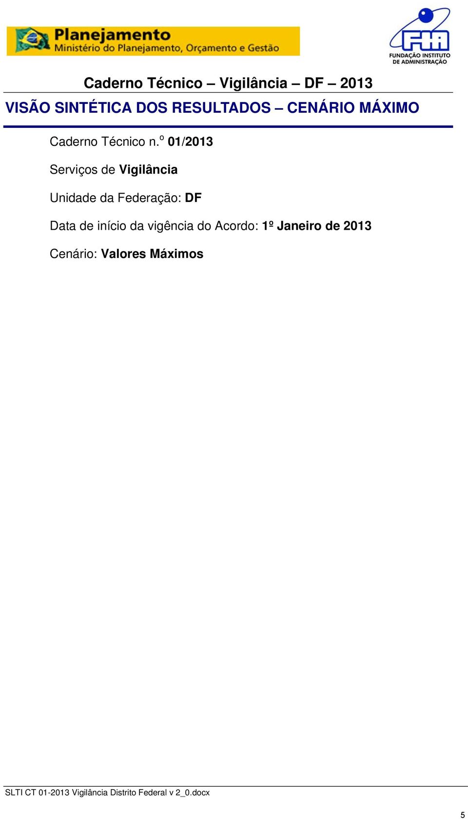 o 01/2013 Serviços de Vigilância da Federação: DF Data de início da