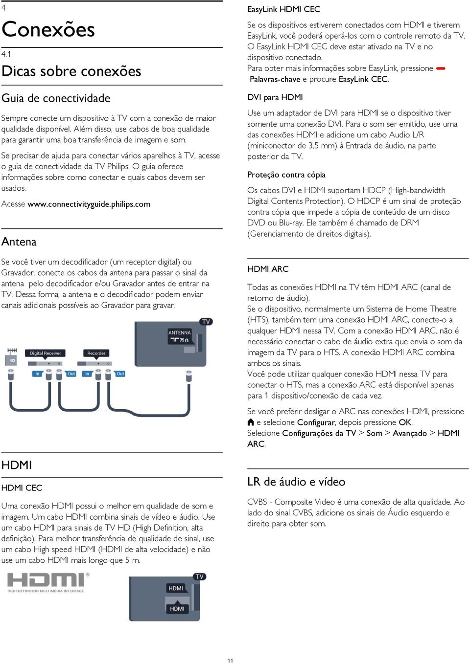 1 Dicas sobre conexões Guia de conectividade DVI para HDMI Use um adaptador de DVI para HDMI se o dispositivo tiver somente uma conexão DVI.