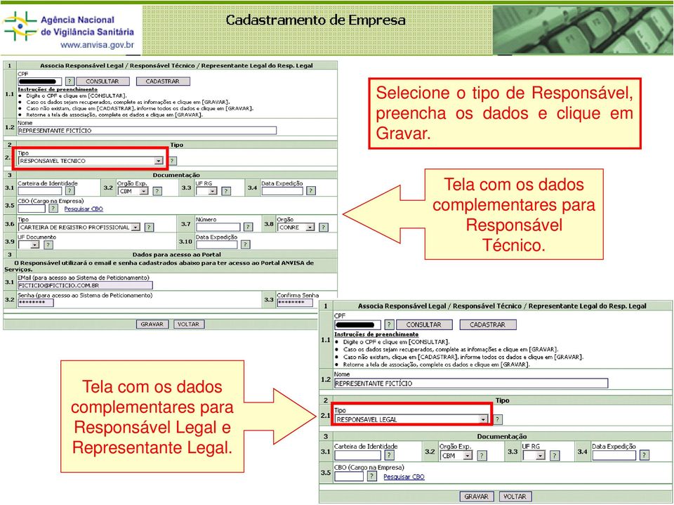 Tela com os dados complementares para Responsável