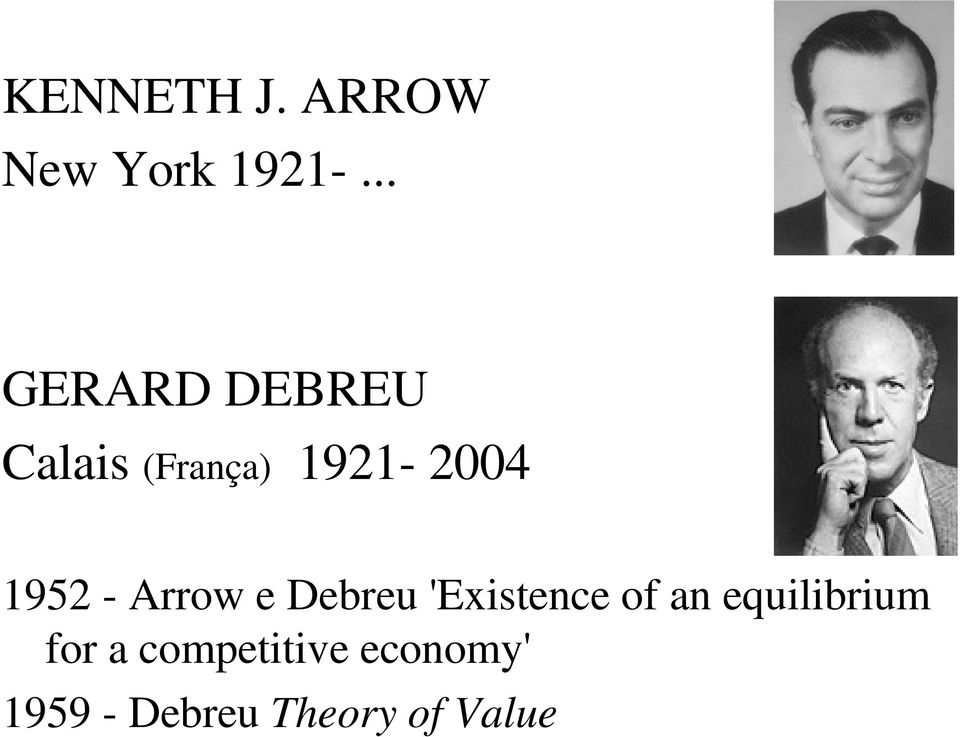 1952 - Arrow e Debreu 'Existence of an