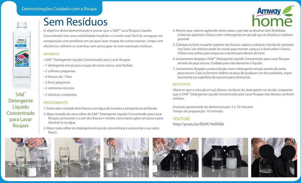 SA8 Detergente Líquido para Lavar Roupas 1 detergente em pó para roupa de outra marca, sem fosfato 2 colheres pequenas 4 frascos de 1 litro 2 funis pequenos 2 camisetas escuras 2 elásticos compridos