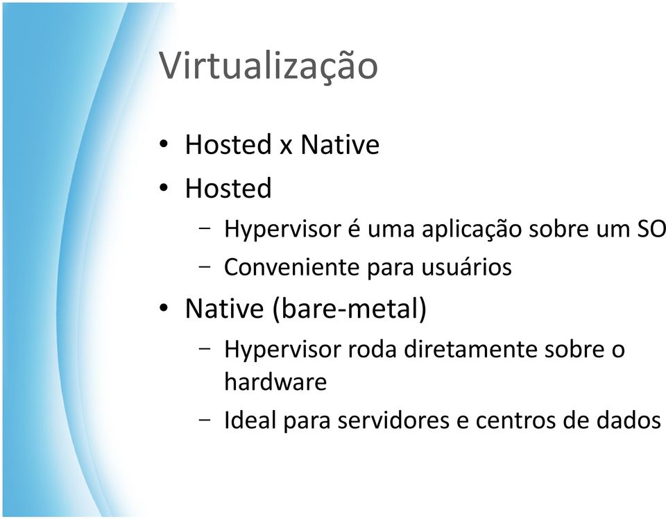 Native (bare-metal) Hypervisor roda diretamente