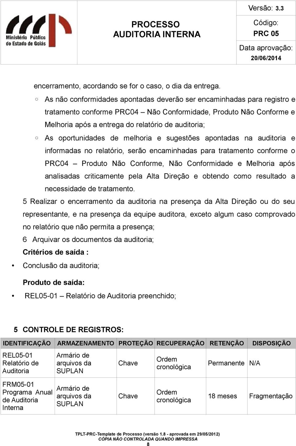 oportunidades de melhoria e sugestões apontadas na auditoria e informadas no relatório, serão encaminhadas para tratamento conforme o PRC04 Produto Não Conforme, Não Conformidade e Melhoria após