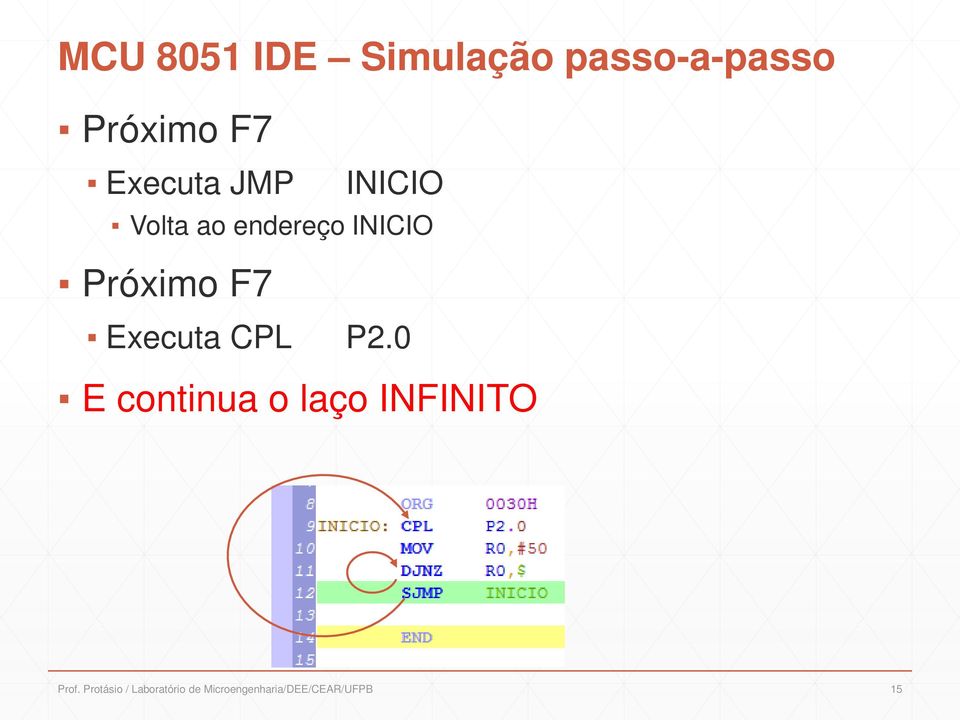 F7 Executa CPL P2.0 E continua o laço INFINITO Prof.