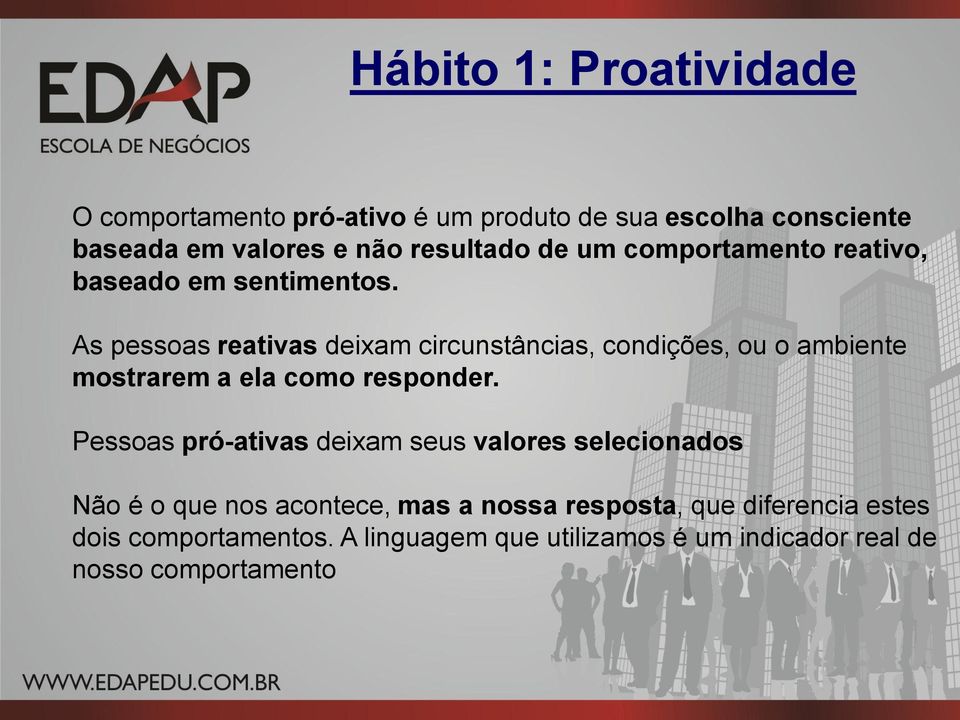 As pessoas reativas deixam circunstâncias, condições, ou o ambiente mostrarem a ela como responder.