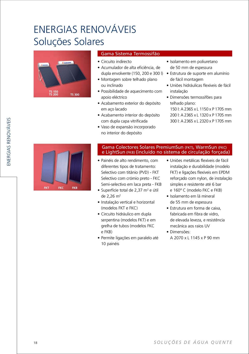 vitrificada Vaso de expansão incorporado no interior do depósito Gama Colectores Solares PremiumSun (FKT), WarmSun (FKC) e LightSun (FKB) (incluído no sistema de circulação forçada) Painéis de alto