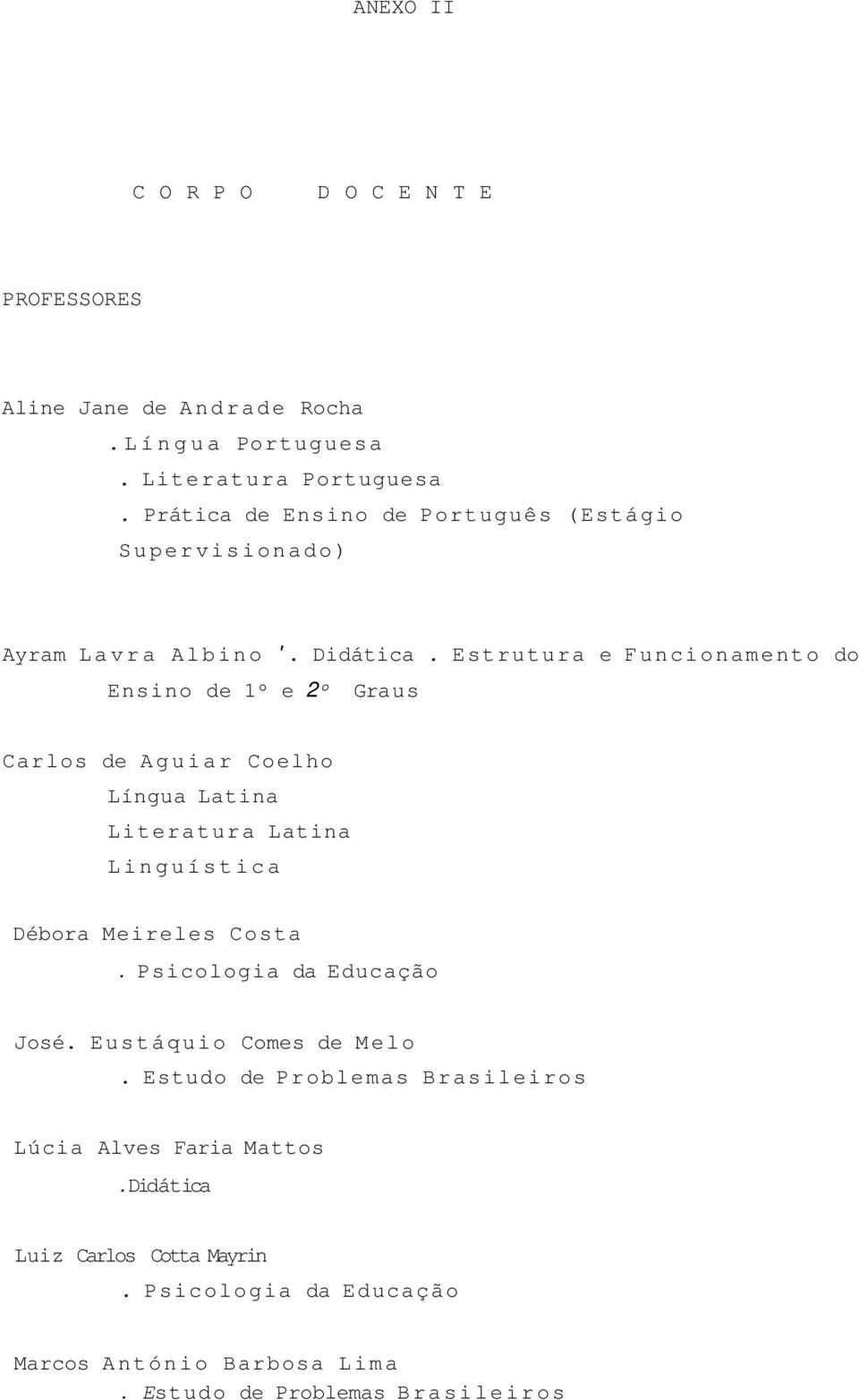 Estrutura e Funcionamento do Ensino de 1º e 2º Graus Carlos de Aguiar Coelho Língua Latina Literatura Latina Linguística Débora Meireles Costa.