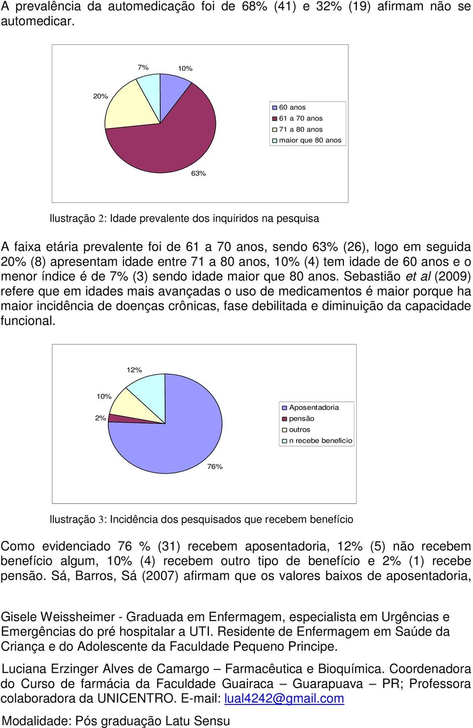 seguida 20% (8) apresentam idade entre 71 a 80 anos, 10% (4) tem idade de 60 anos e o menor índice é de 7% (3) sendo idade maior que 80 anos.