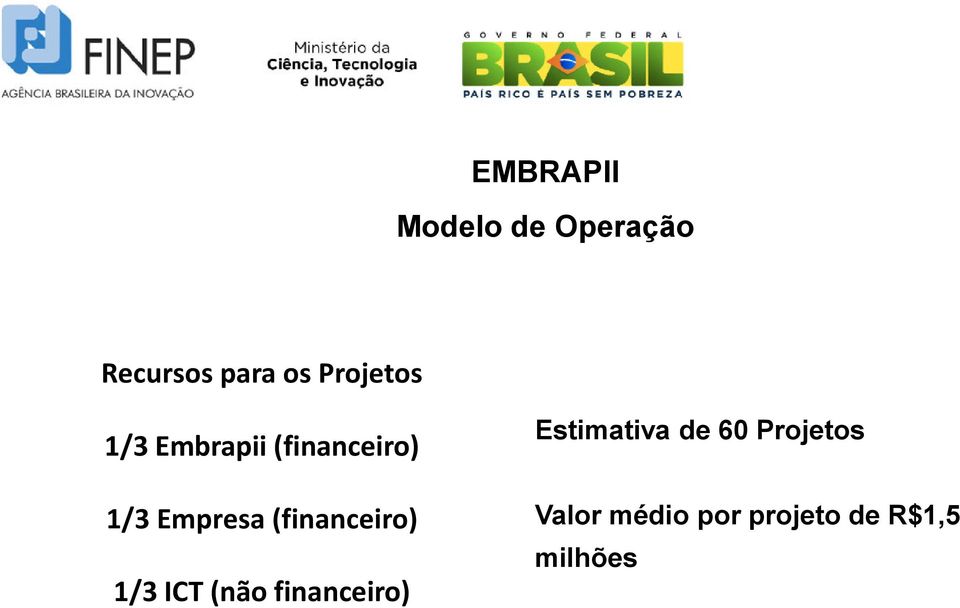 (financeiro) 1/3 ICT (não financeiro) Estimativa