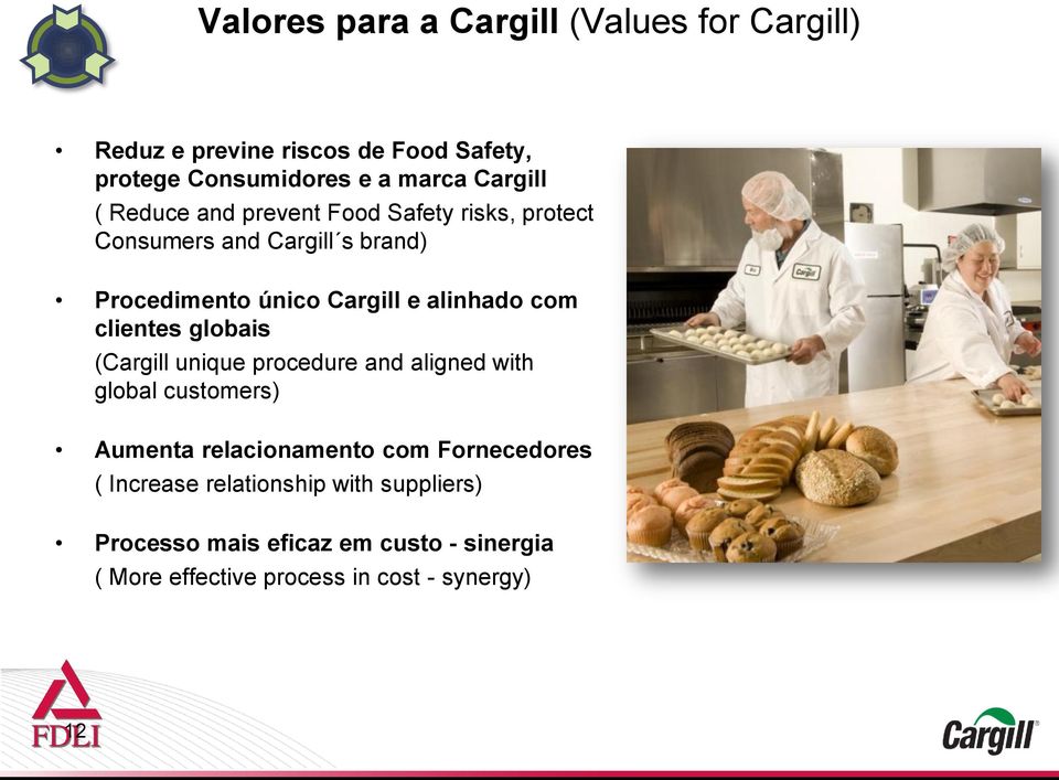 clientes globais (Cargill unique procedure and aligned with global customers) Aumenta relacionamento com Fornecedores (