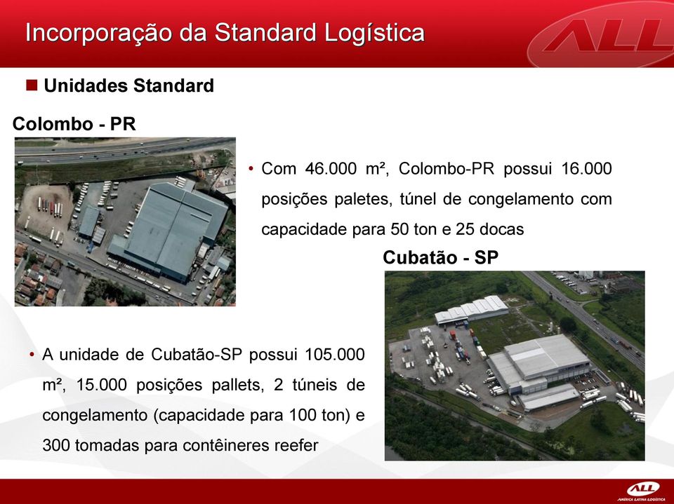 000 posições paletes, túnel de congelamento com capacidade para 50 ton e 25 docas