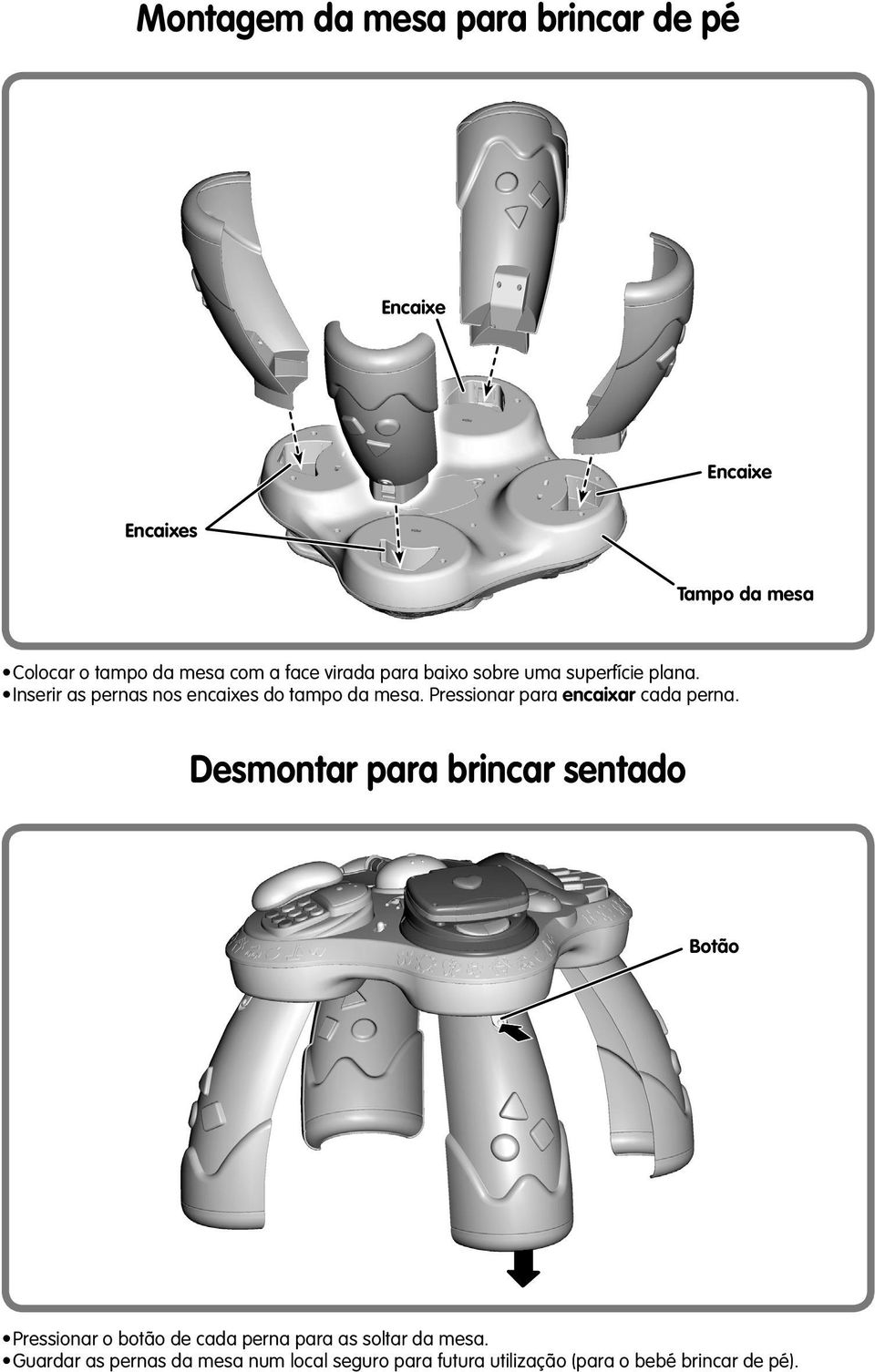 Pressionar para encaixar cada perna.