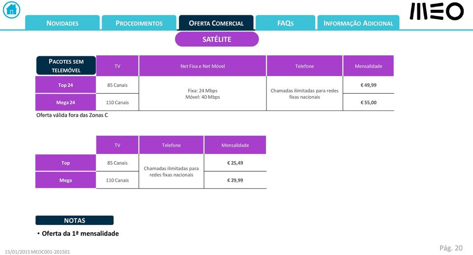 Canais 55,00 Oferta válida fora das Zonas C TV Telefone Mensalidade Top 85 Canais 25,49
