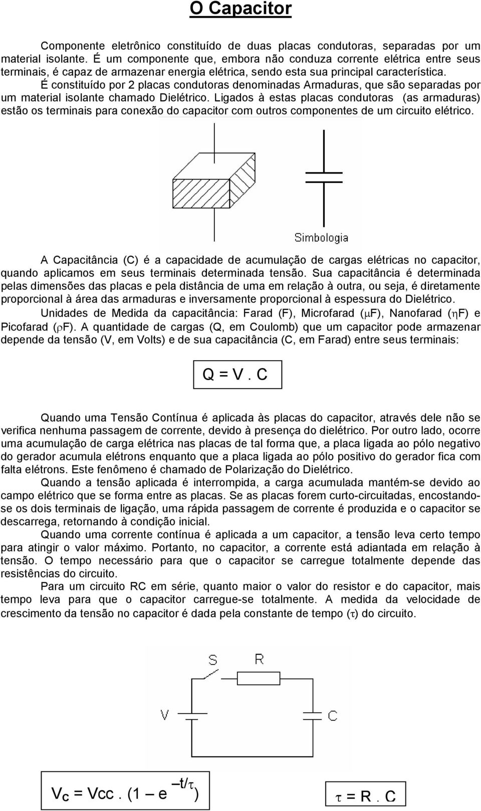 É constituído por 2 placas condutoras denominadas Armaduras, que são separadas por um material isolante chamado Dielétrico.