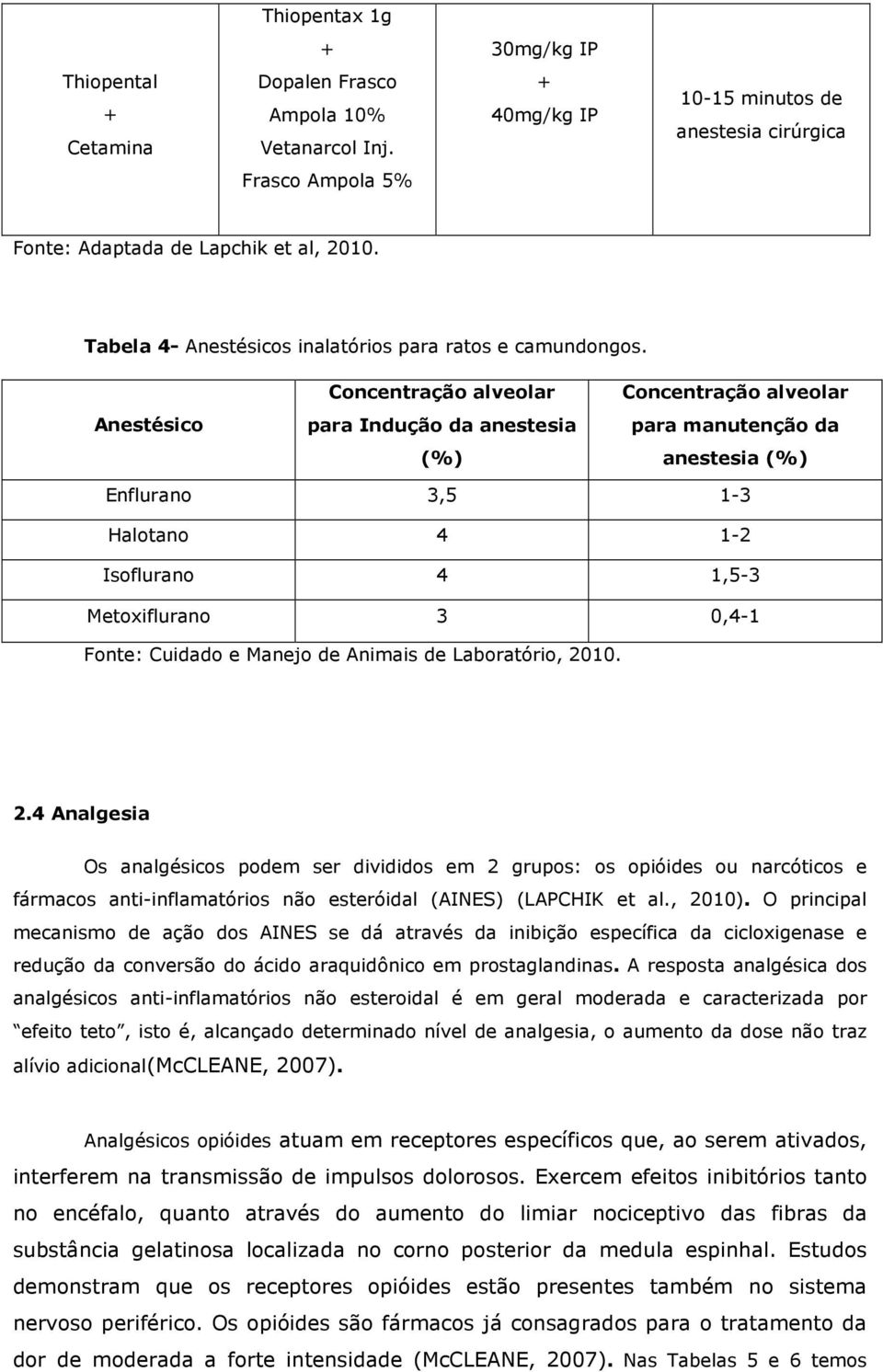 Anestésico Concentração alveolar para Indução da anestesia (%) Concentração alveolar para manutenção da anestesia (%) Enflurano 3,5 1-3 Halotano 4 1-2 Isoflurano 4 1,5-3 Metoxiflurano 3 0,4-1 Fonte: