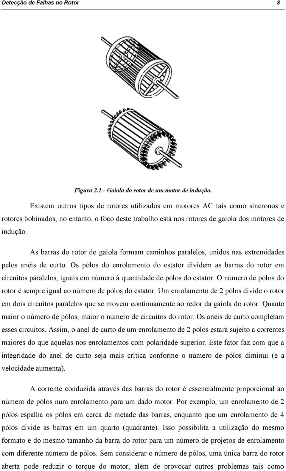 As barras do roor de gaiola formam caminhos paralelos, unidos nas exremidades pelos anéis de curo.