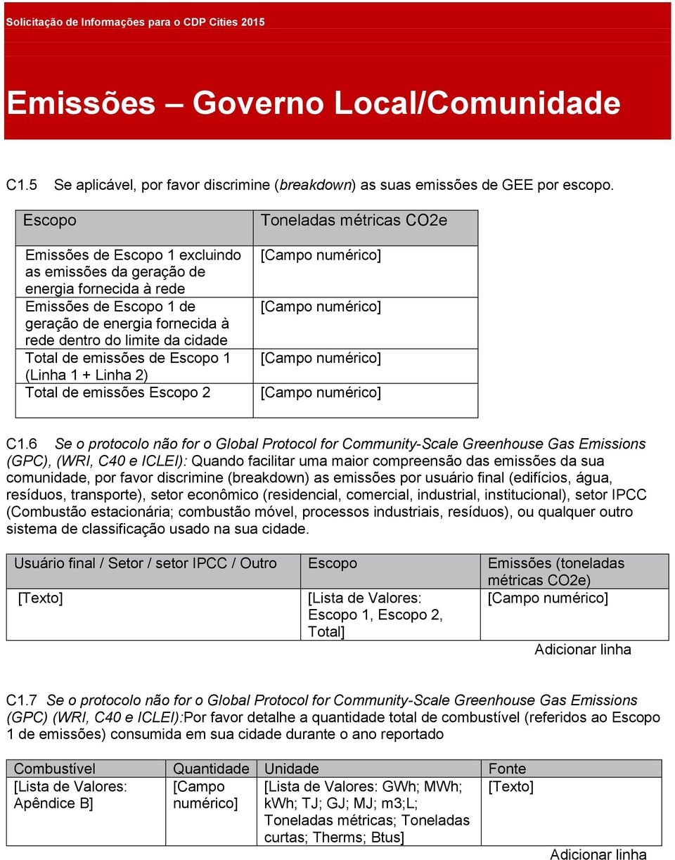 Escopo 1 (Linha 1 + Linha 2) Total de emissões Escopo 2 Toneladas métricas CO2e C1.