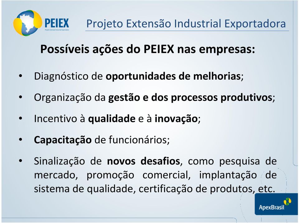 Capacitação de funcionários; Sinalização de novos desafios, como pesquisa de mercado,