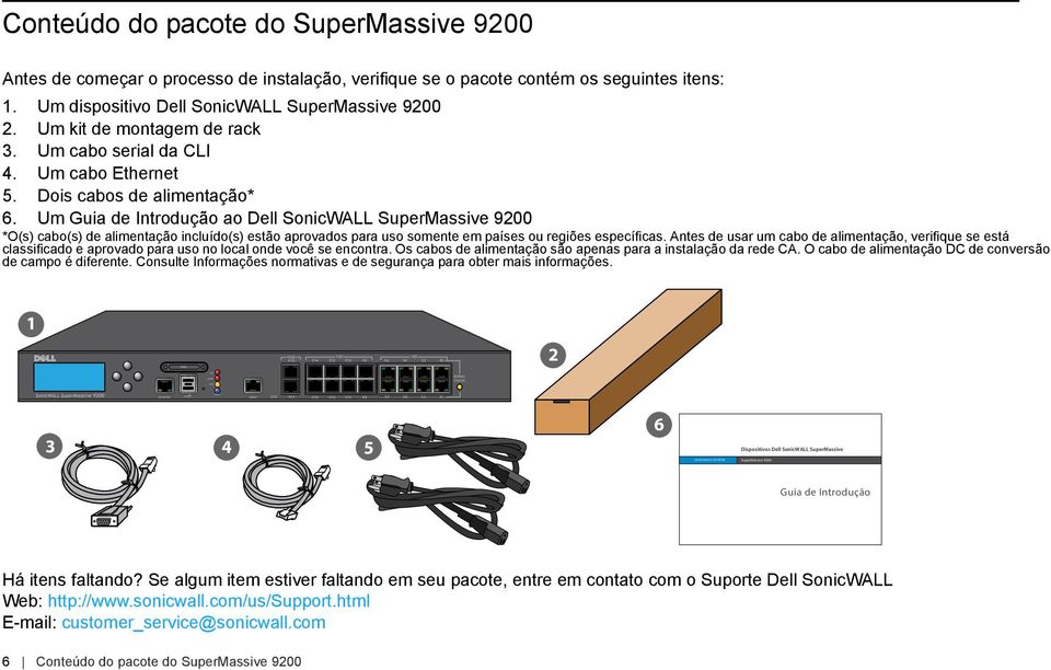 Um Guia de Introdução ao Dell SonicWALL SuperMassive 9200 *O(s) cabo(s) de alimentação incluído(s) estão aprovados para uso somente em países ou regiões específicas.